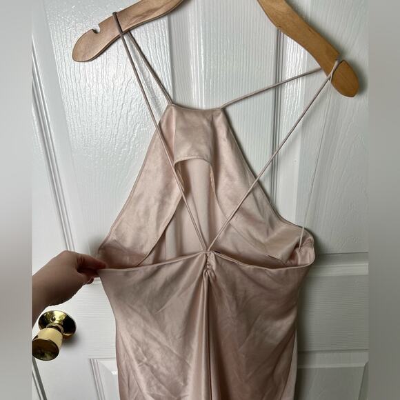 Significant Other Vienna High Neck Open Strap Back Satin Midi Dress Blush 10 - Picture 6 of 9